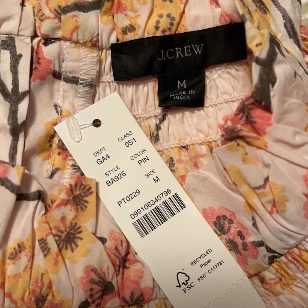 J.Crew Smocked neck puff-sleeve dress in cherry blossoms BA926